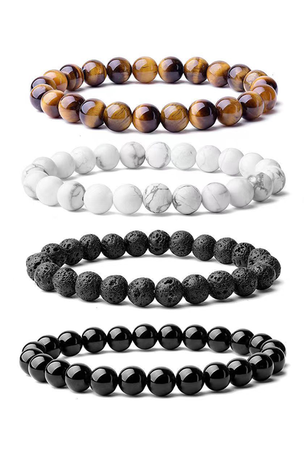 Black Retro Beaded Crystal 4pcs Bracelet Set