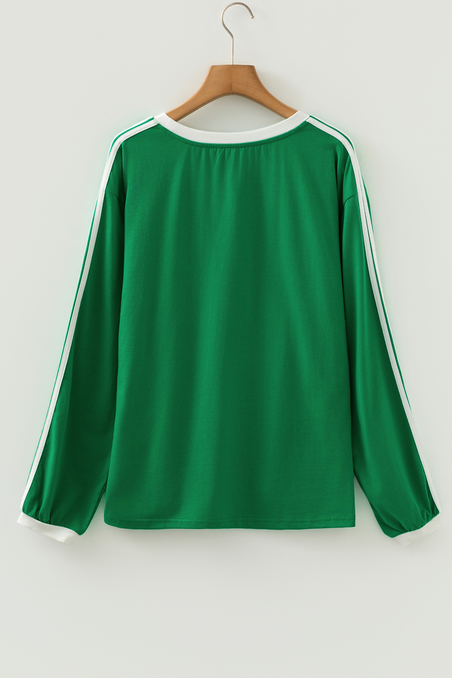 Dark Brown Varsity Striped Accent Contrast Crew Neck Long Sleeve T Shirt