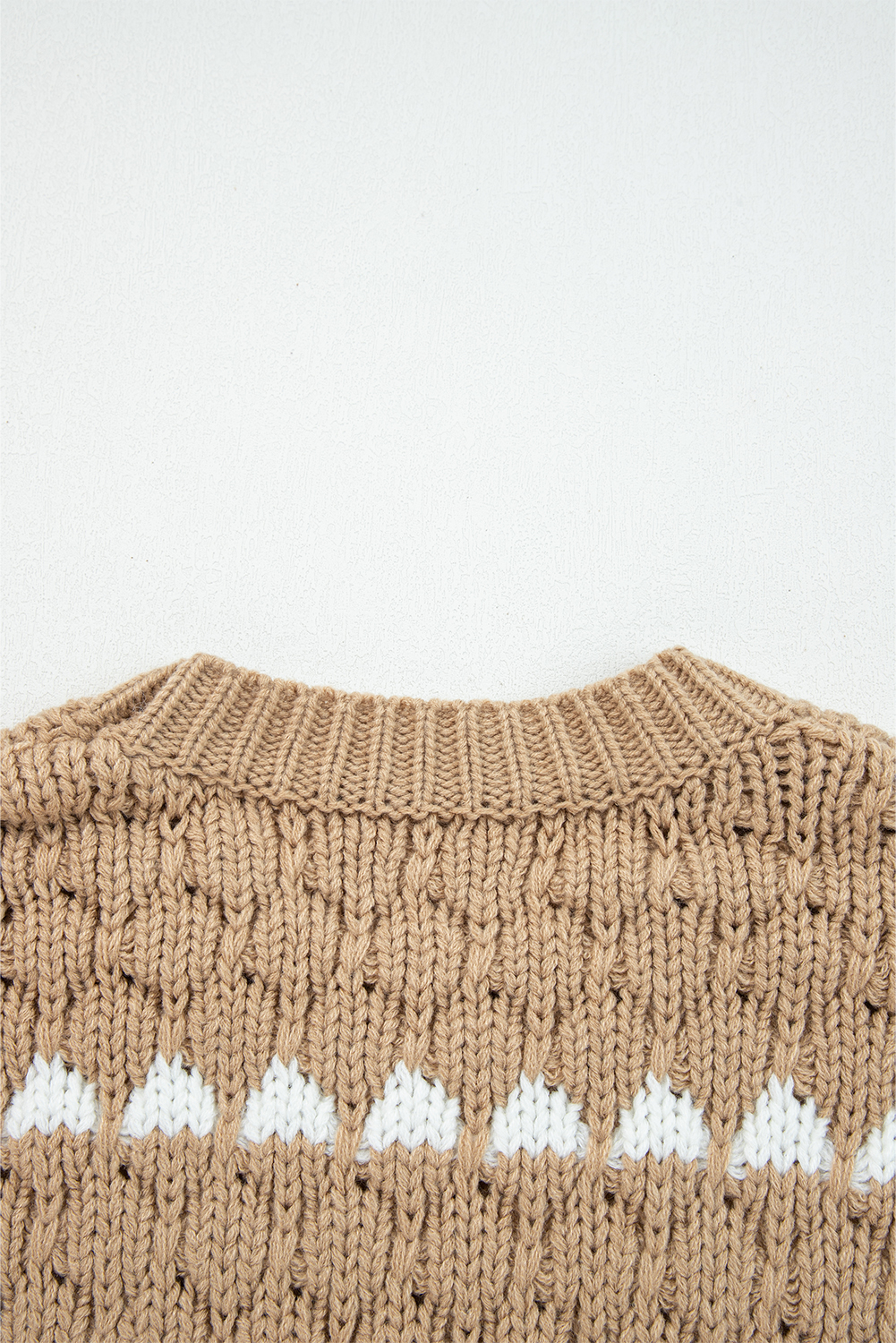 Pale Khaki Contrast Detail Textured Knit Puff Sleeve Baggy Sweater