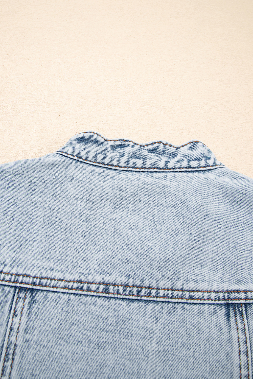 Beau Blue Scalloped Trim Patch Pocket Button Front Denim Vest