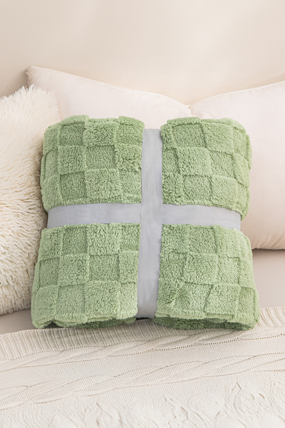 Grass Green Checkered Texture Large Plush Blanket