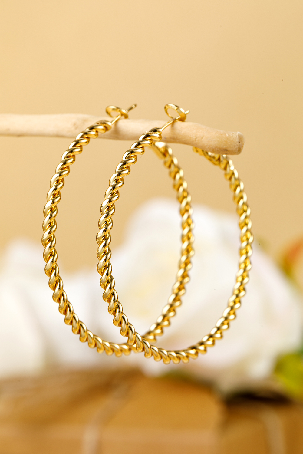 Gold Twisted Detail Plated Alloy Large Hoop Earrings