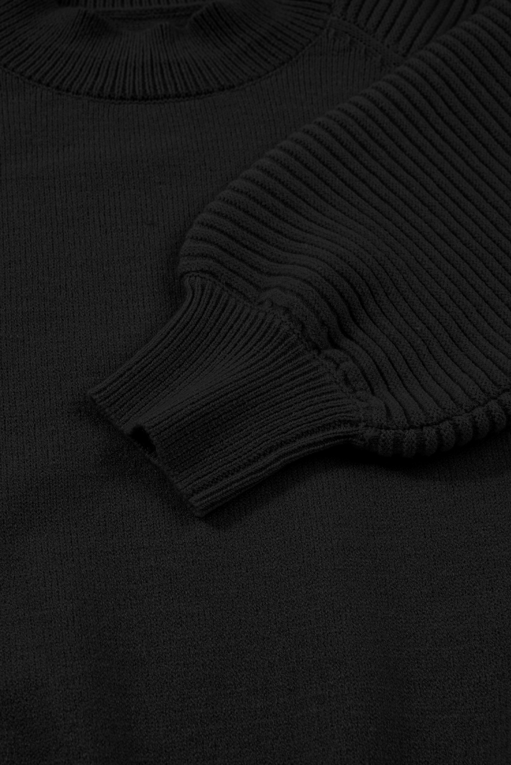 Smoke Gray High Neck Puff Sleeve Sweater Pleated Mini Skirt 2pcs Knitted Outfit