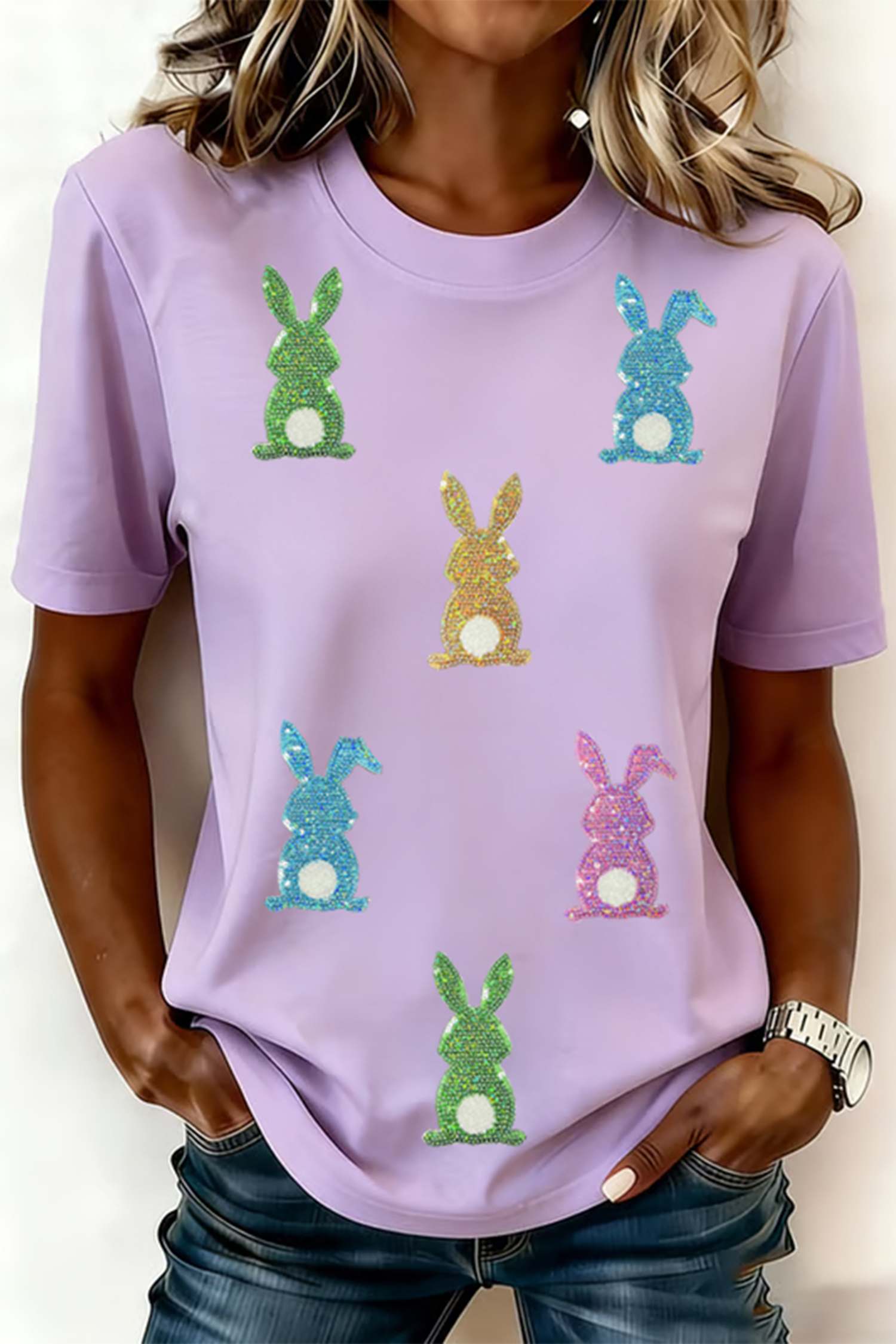 Wisteria Sequin Easter Bunny Patched Tee