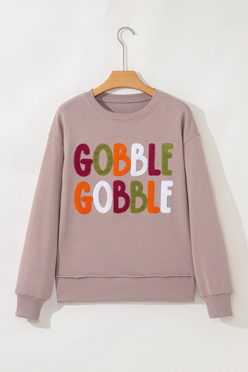 Dark Khaki GOBBLE Letter Graphic Thanksgiving Shift Sweatshirt