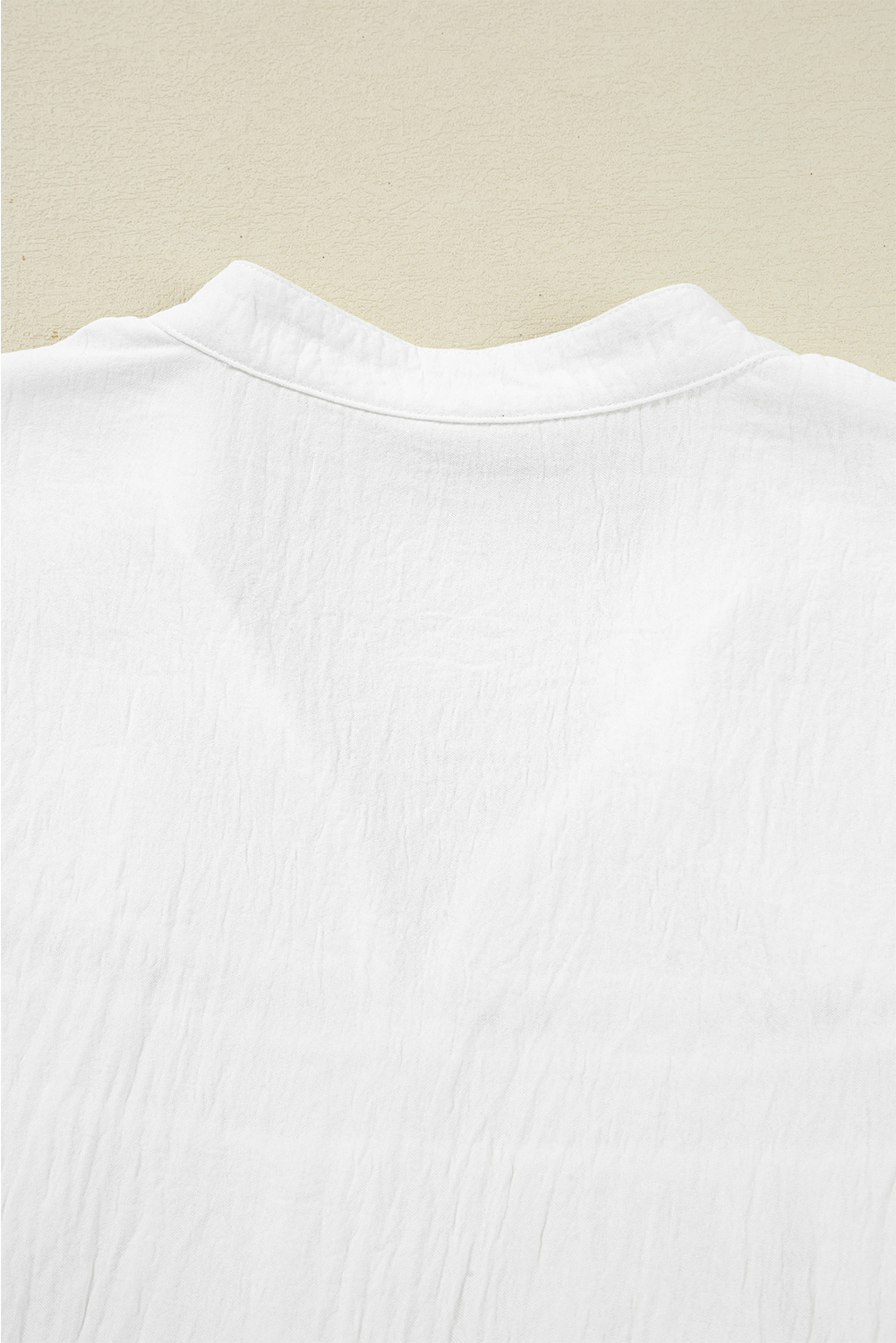 White Drawstring Lace Detail Puff Sleeve Split Neck Spring Fall Blouse