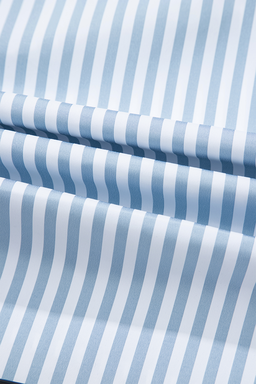 Sky Blue Stripe Shirred Detail Half Placket Collared Long Sleeve Fall Shirt