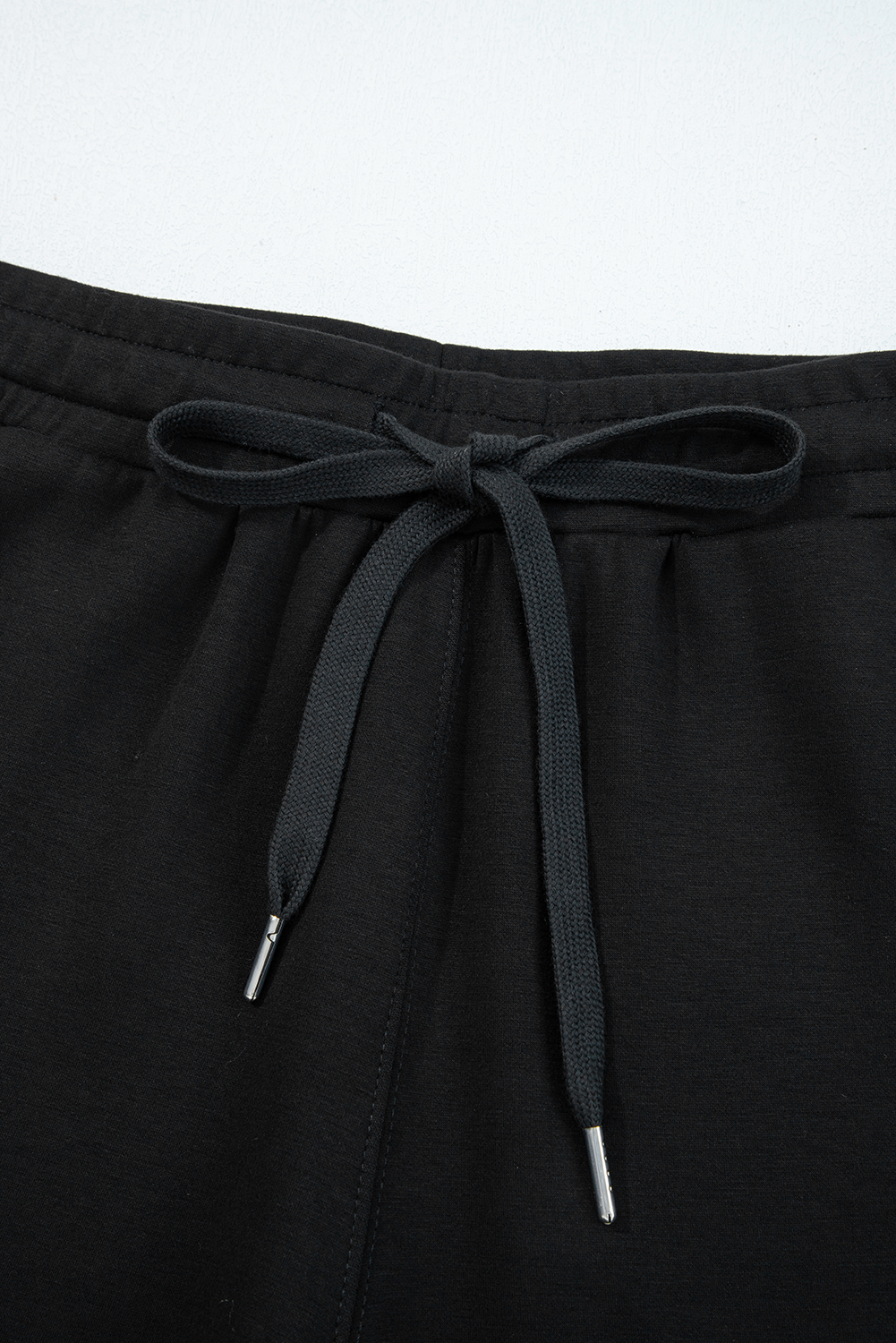 Black Zip Collar Long Sleeve Top Drawstring Pants Set