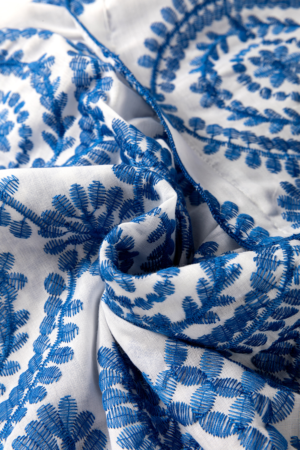 Blue Boho Print Flutter Sleeve Crew Neck Blouse