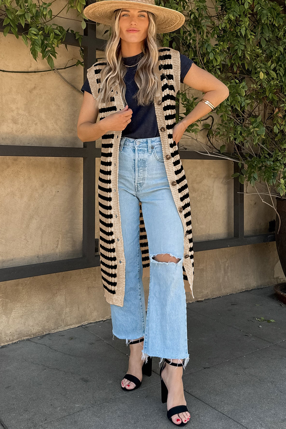 Parchment Buttoned Front Pencil Midi Sleeveless Sweater Dress