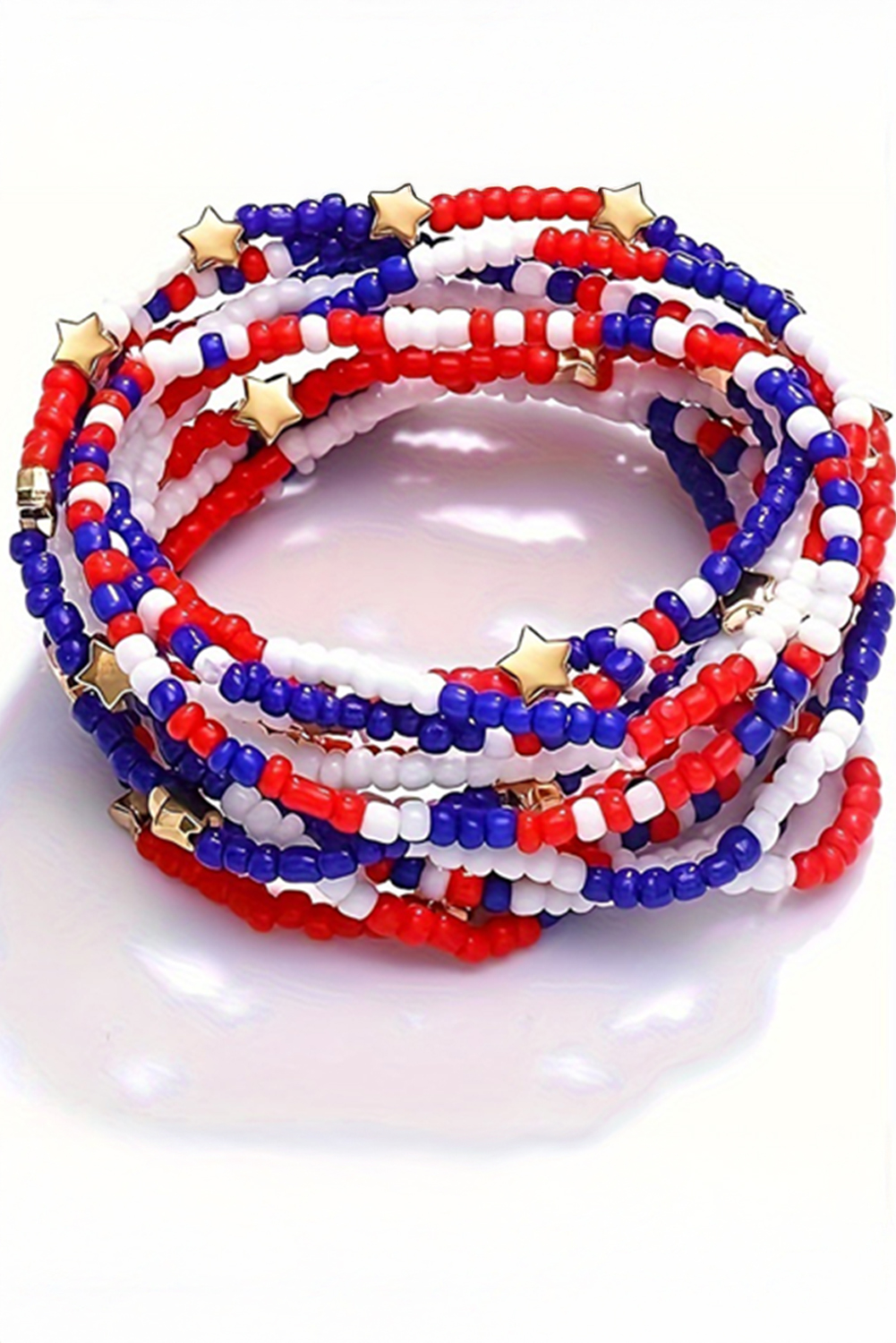 Dark Blue American Flag Star Beaded Multi Layer Bracelet Set