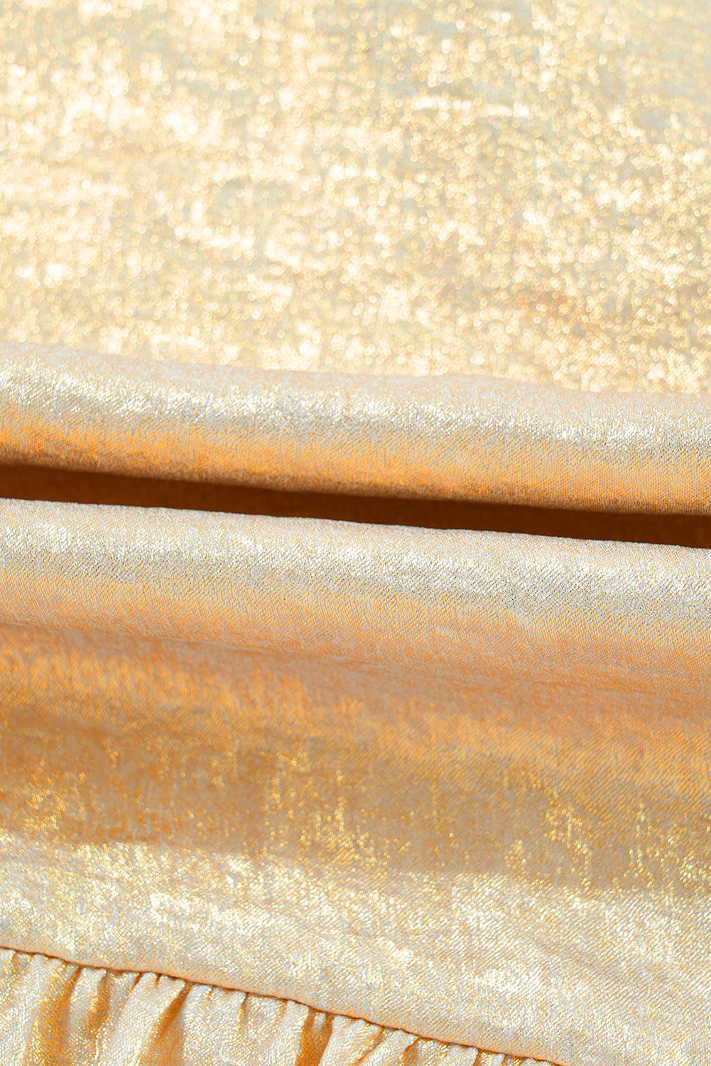 Dearlovers Gold Metallic Frilled V Neck Puff Sleeve Babydoll Blouse