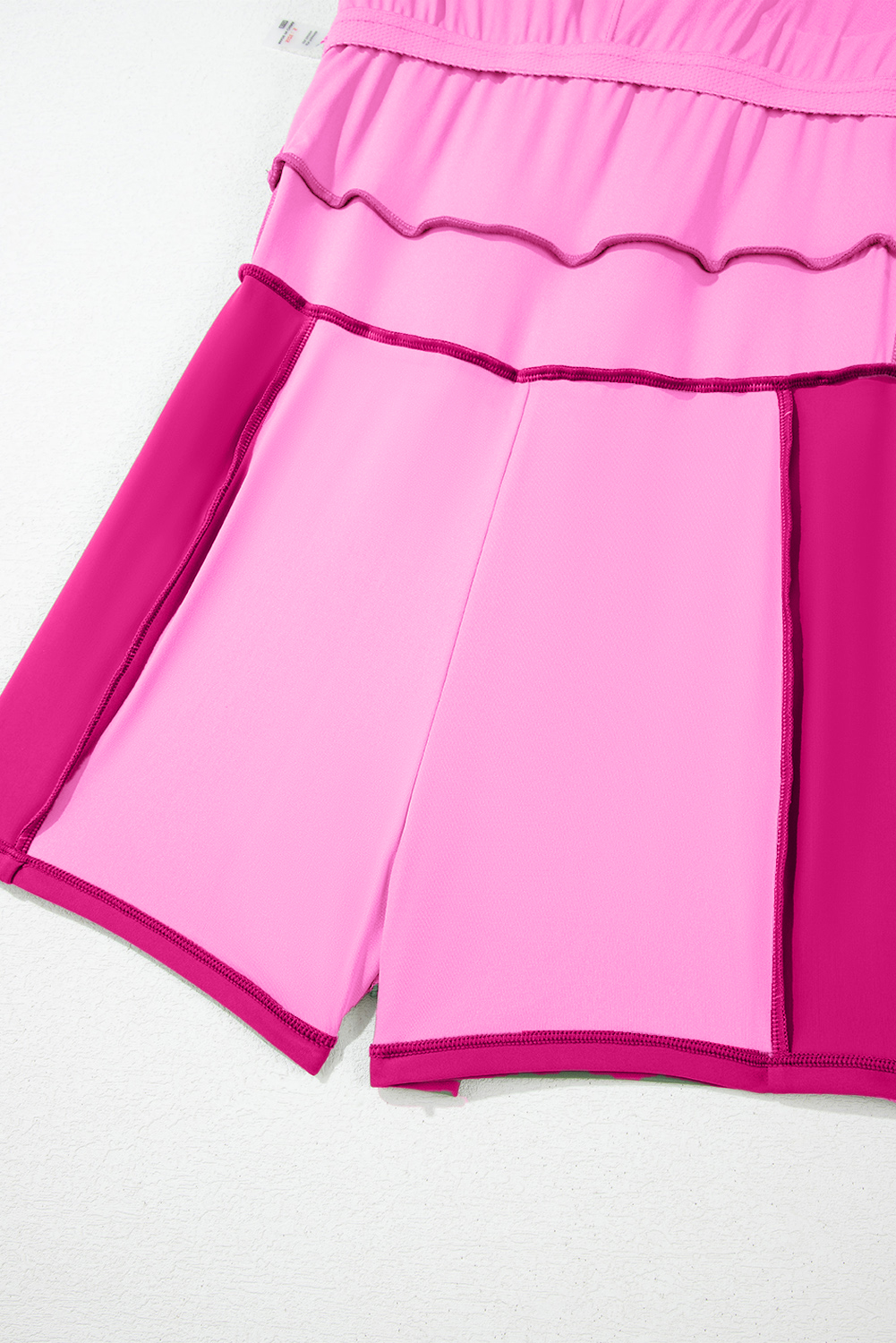 Bright Pink Contrast Edge Ruffled High Waist One Piece Swim Dress