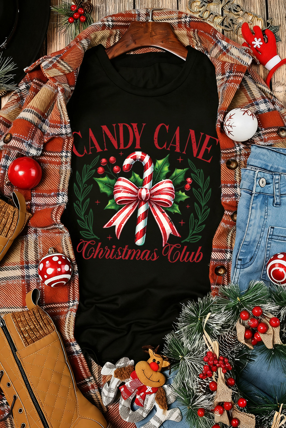 Black Candy Cane Christmas Club Custom Graphic T Shirt