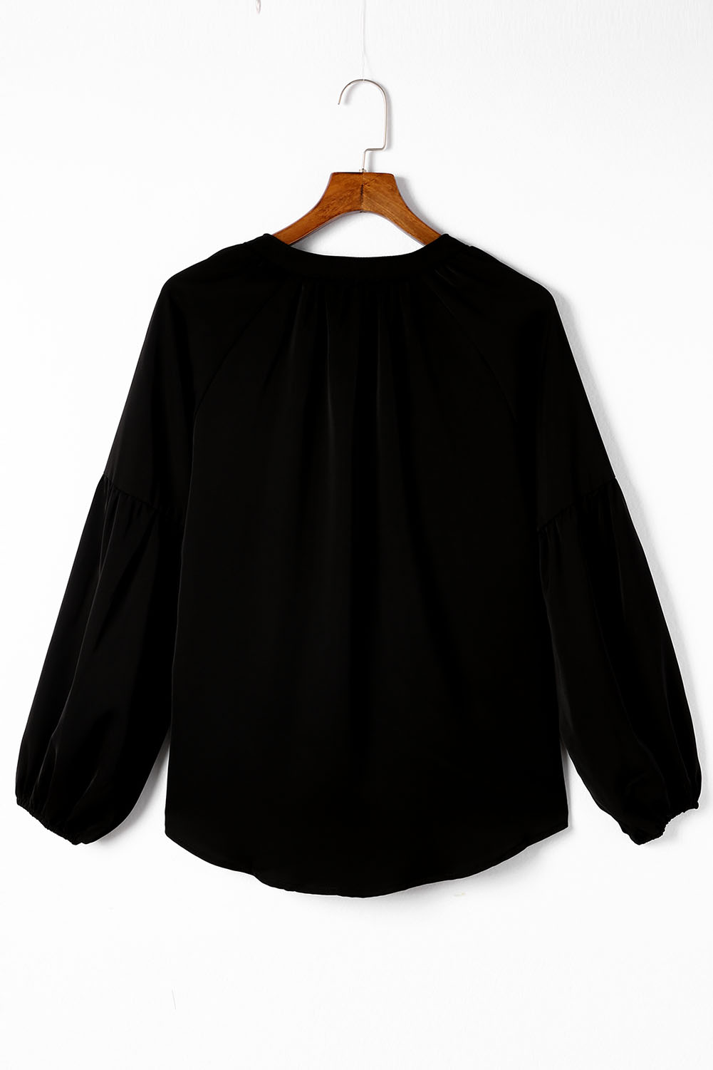 Black V Neck Long Puff Sleeve Top