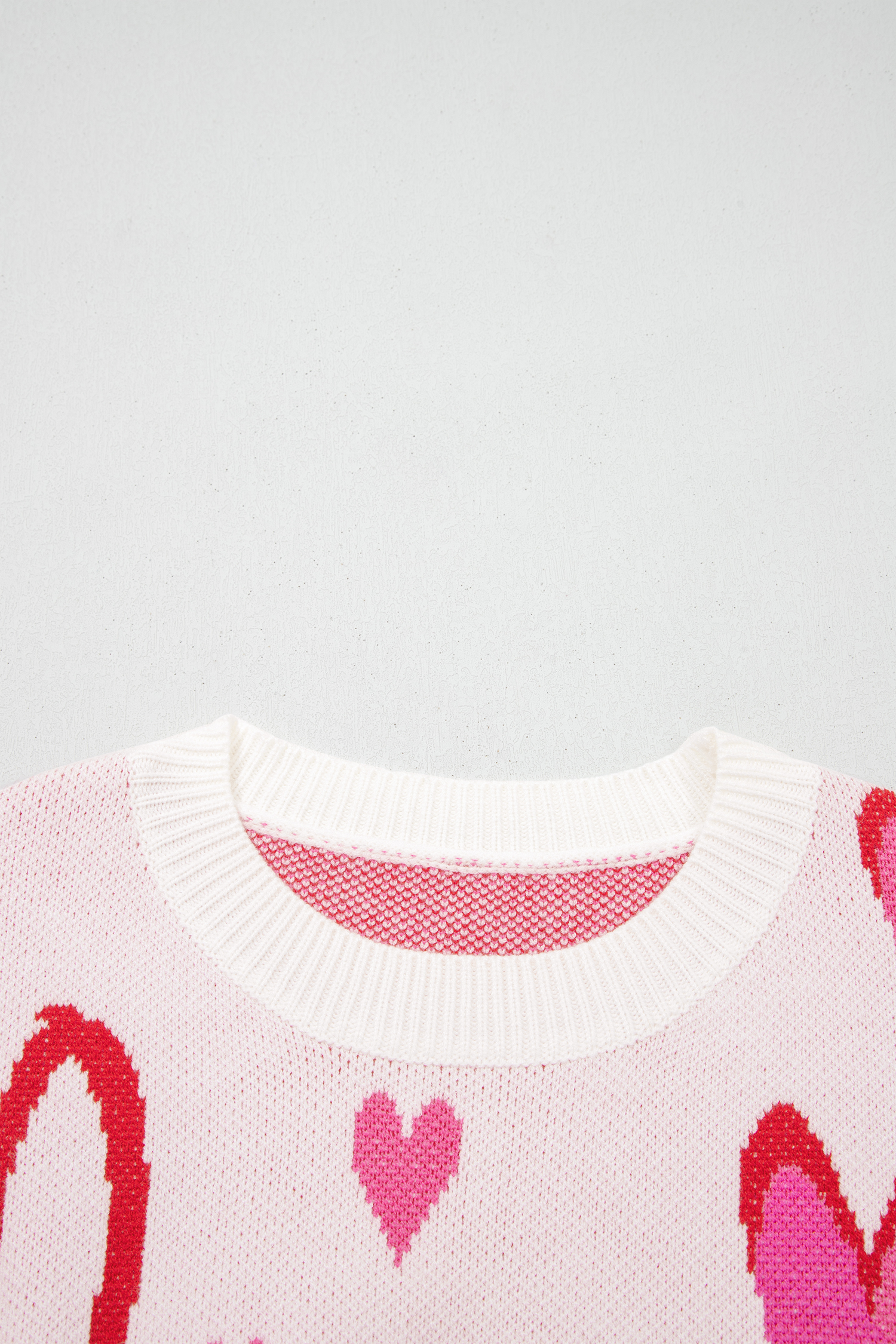 White Splendid Heart Print Valentines Day Sweater