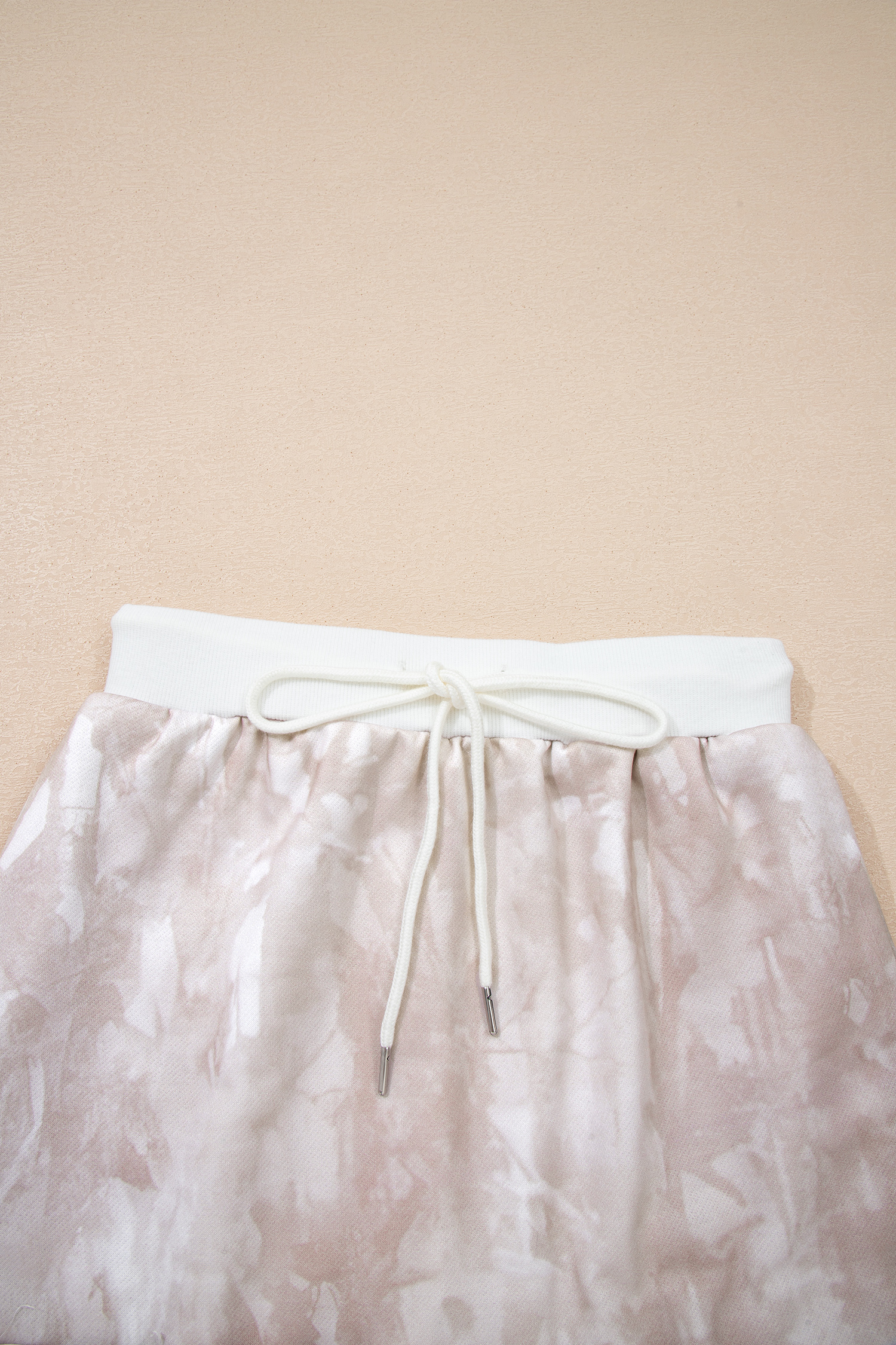 White Abstract Woodland Print Balloon Sleeve Pullover Drawstring Mini Skort Set