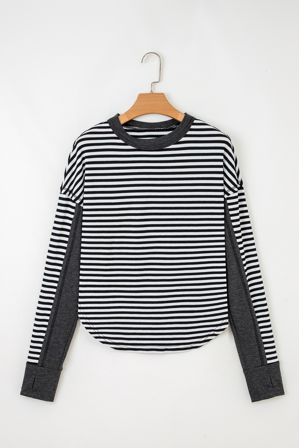 Dearlovers Green Stripe Thermal Knit Drop Shoulder Casual Top