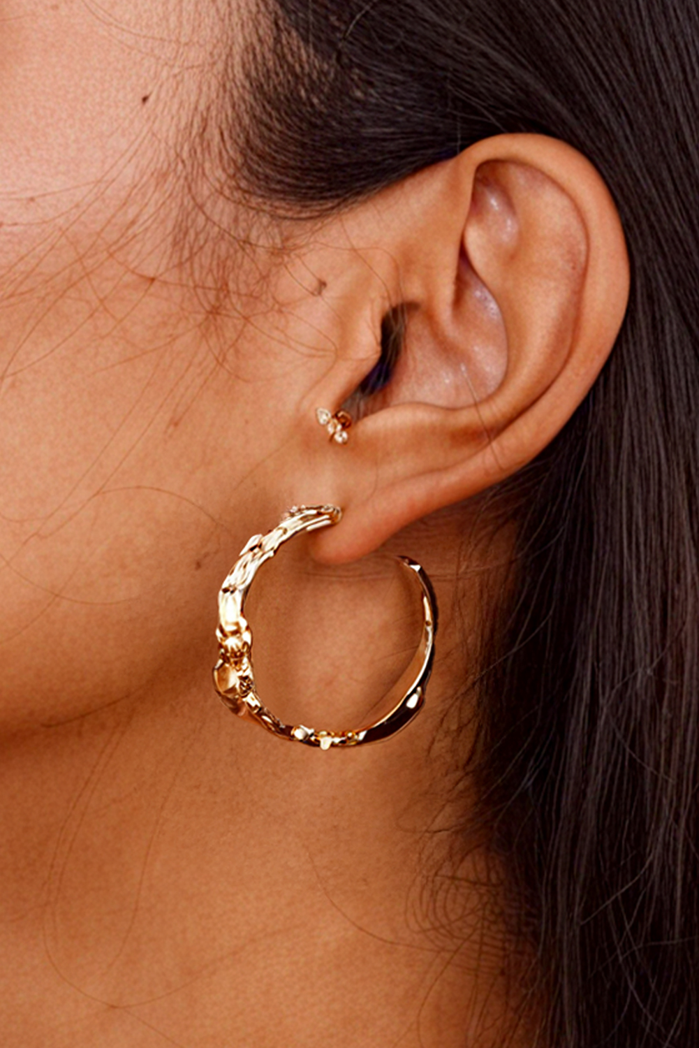 Gold Wrinkled Plated Alloy Hoop Earrings