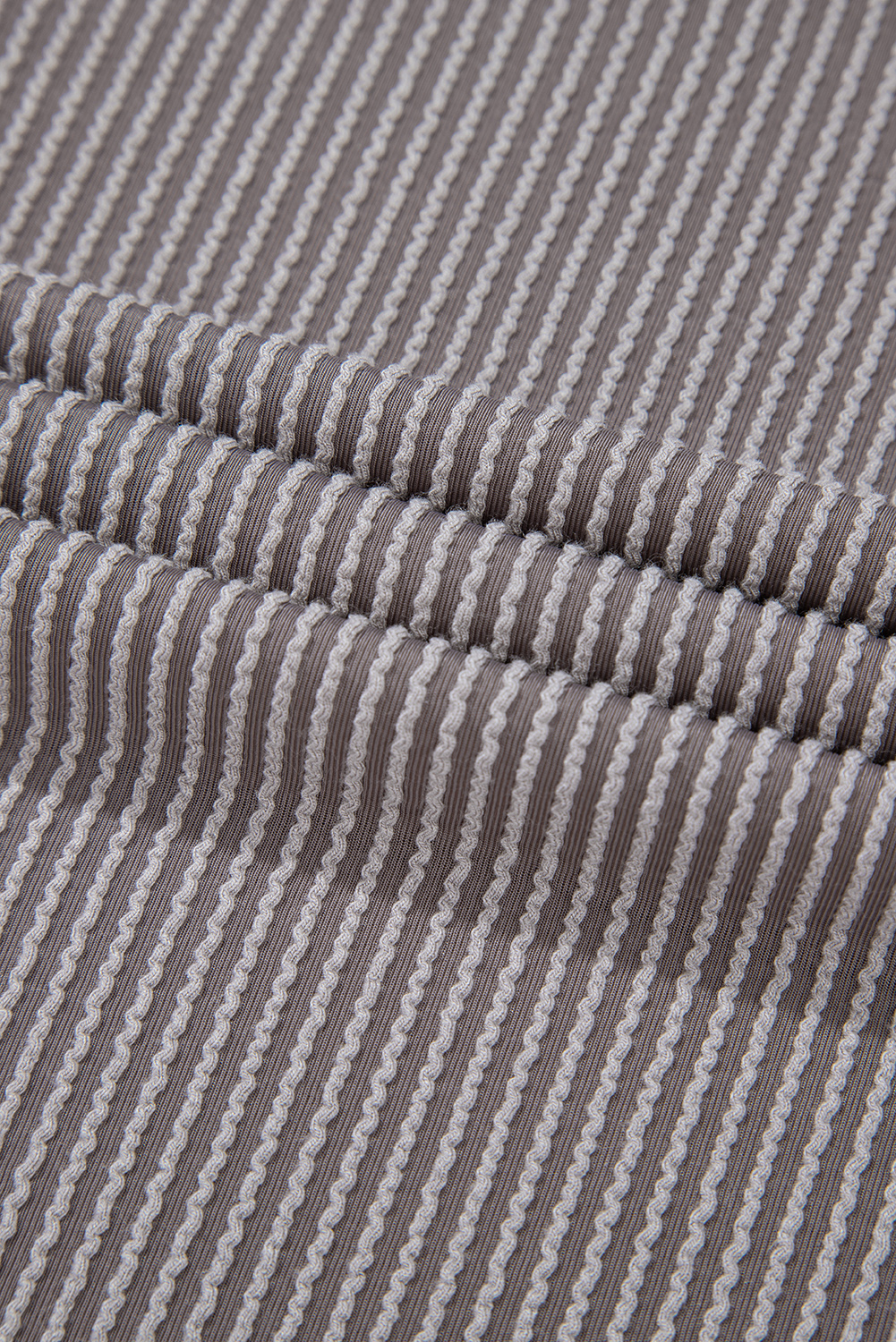 Gray Twisted Rib Wide Sleeve Crew Neck T Shirt