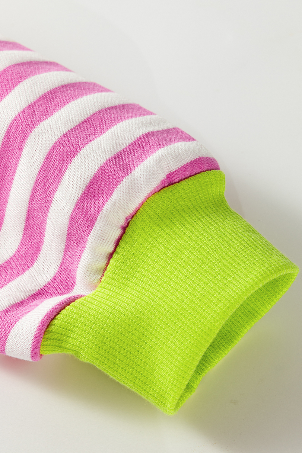 Red Stripe Contrast Ribbed Trim Crossed Stitch Drop Shoulder Sweatshirt