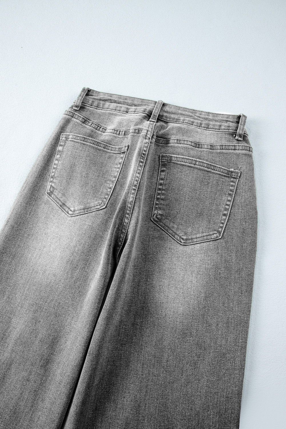 Gray Raw Hem Straight Leg Loose High Waist Jeans