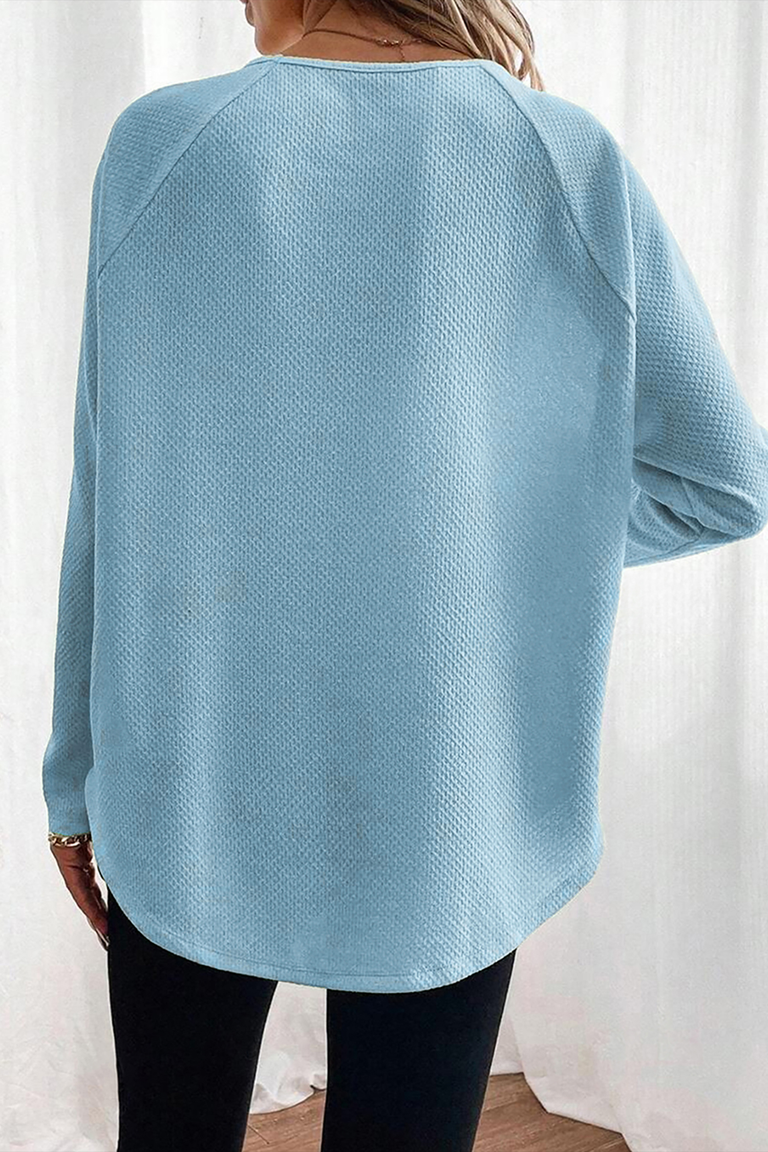 Moonlight Jade Textured Raglan Sleeve Knit Loose Top