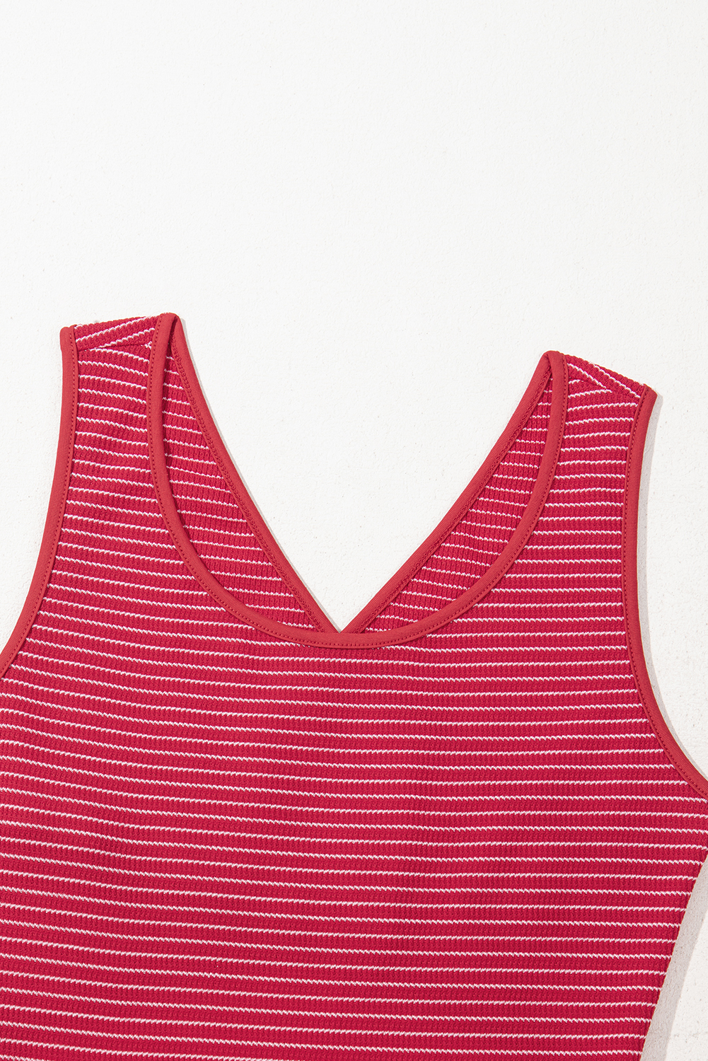 Red Stripe Criss Cross Side Slits Slim Fit Sleeveless Midi Dress