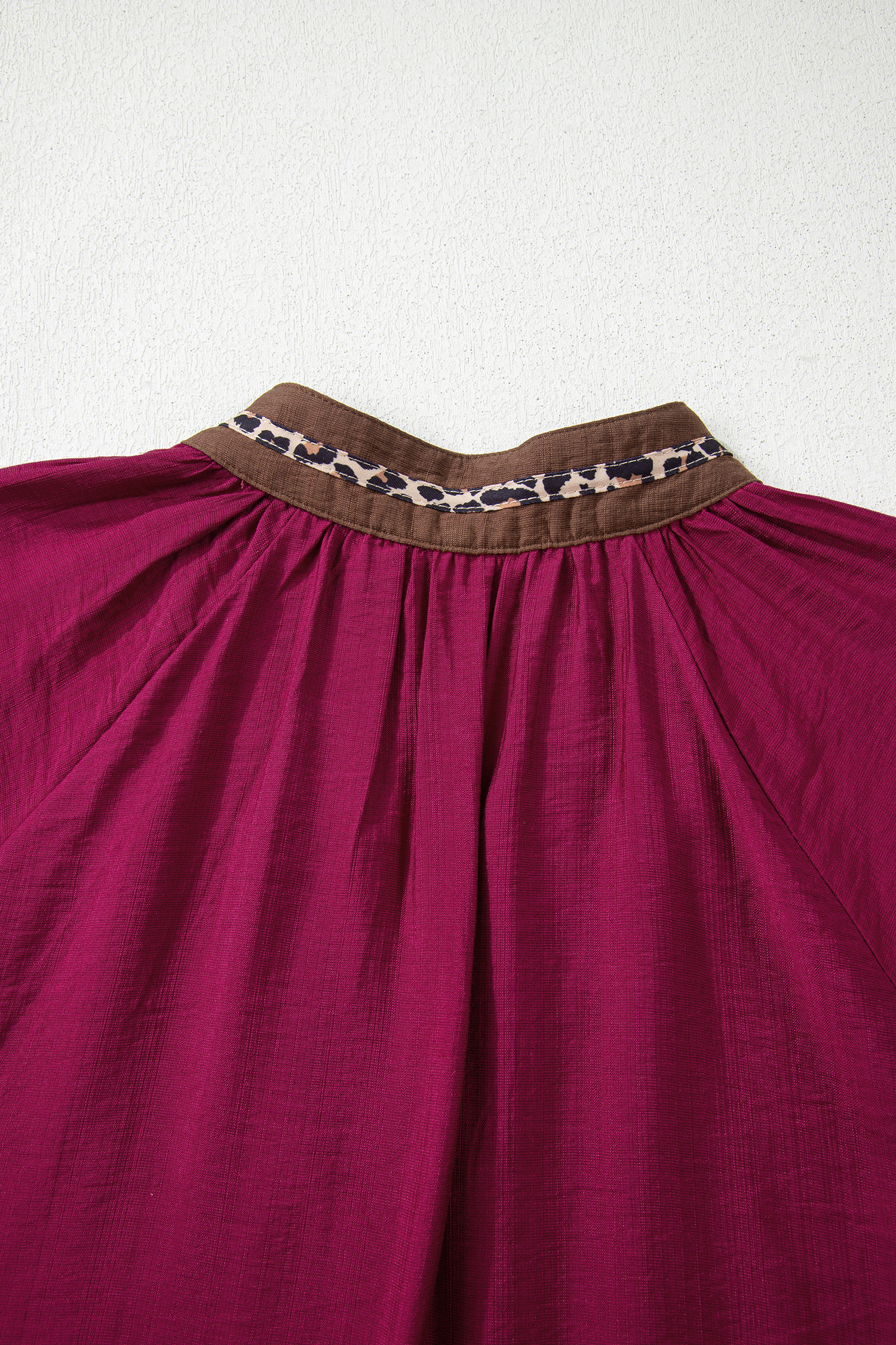 Dirty blue Leopard Trim V Neck Flounced Bracelet Sleeve Blouse