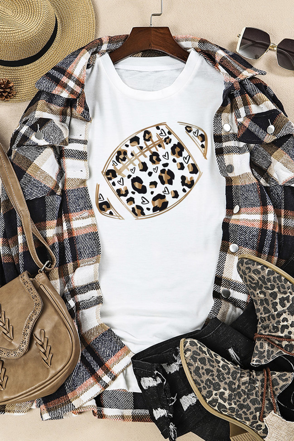 Khaki Game Day Rugby Football Season Leopard Lightning T Shirt