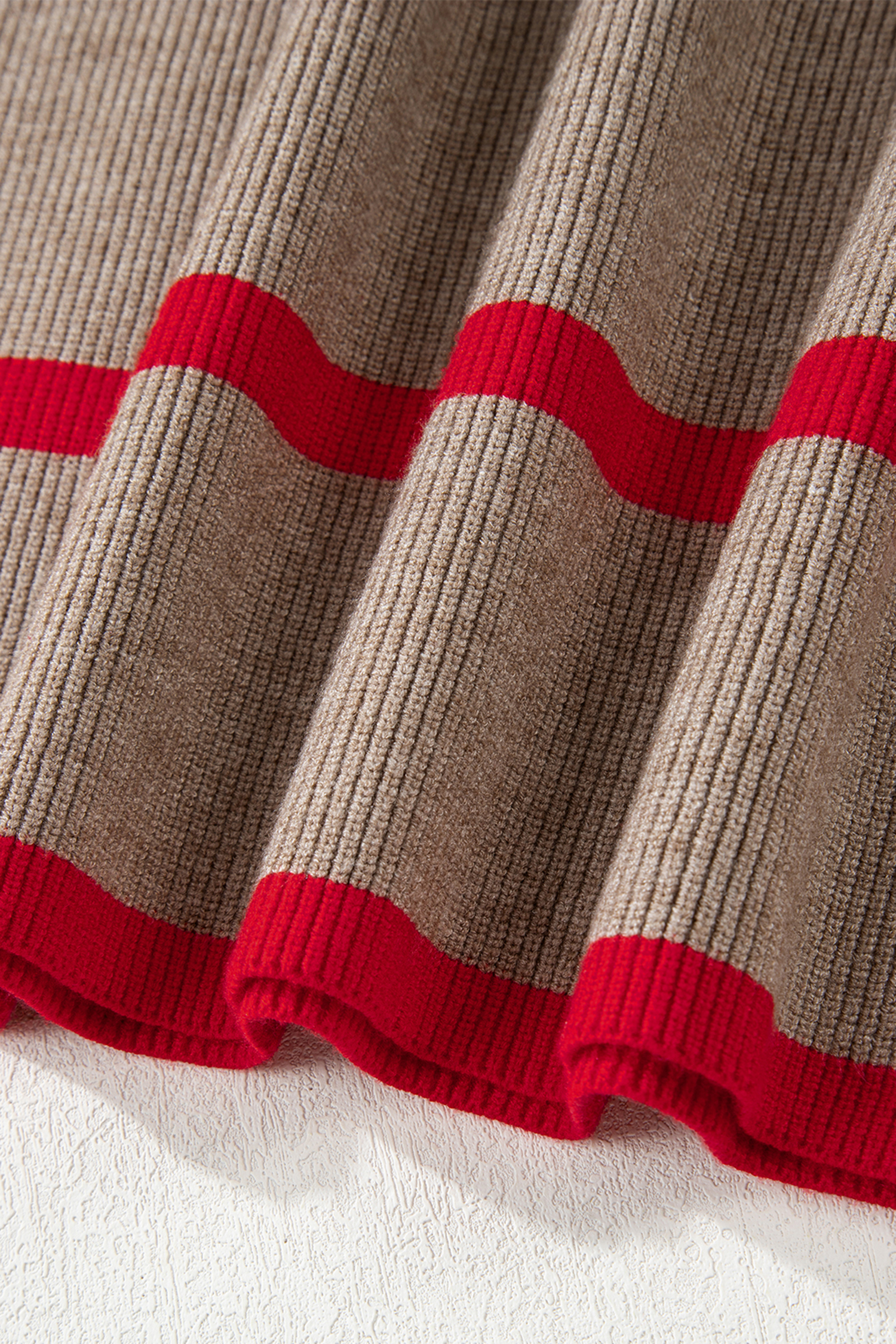 Simply Taupe Ribbed Knit Contrasted Stripe Detail Button Side Loose Sweater