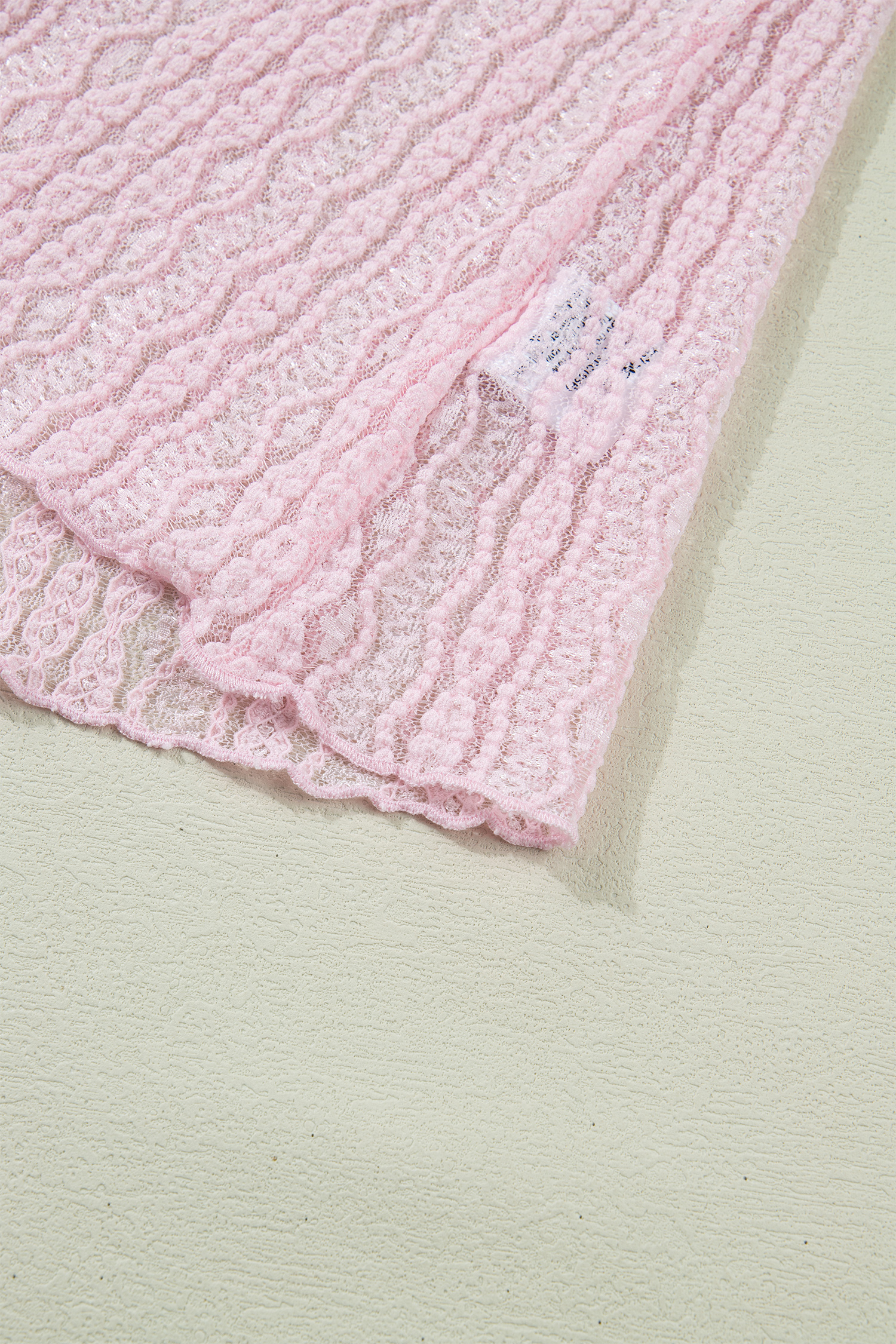 Apricot Flounced Long Sleeve Mock Neck Sheer Lace Top