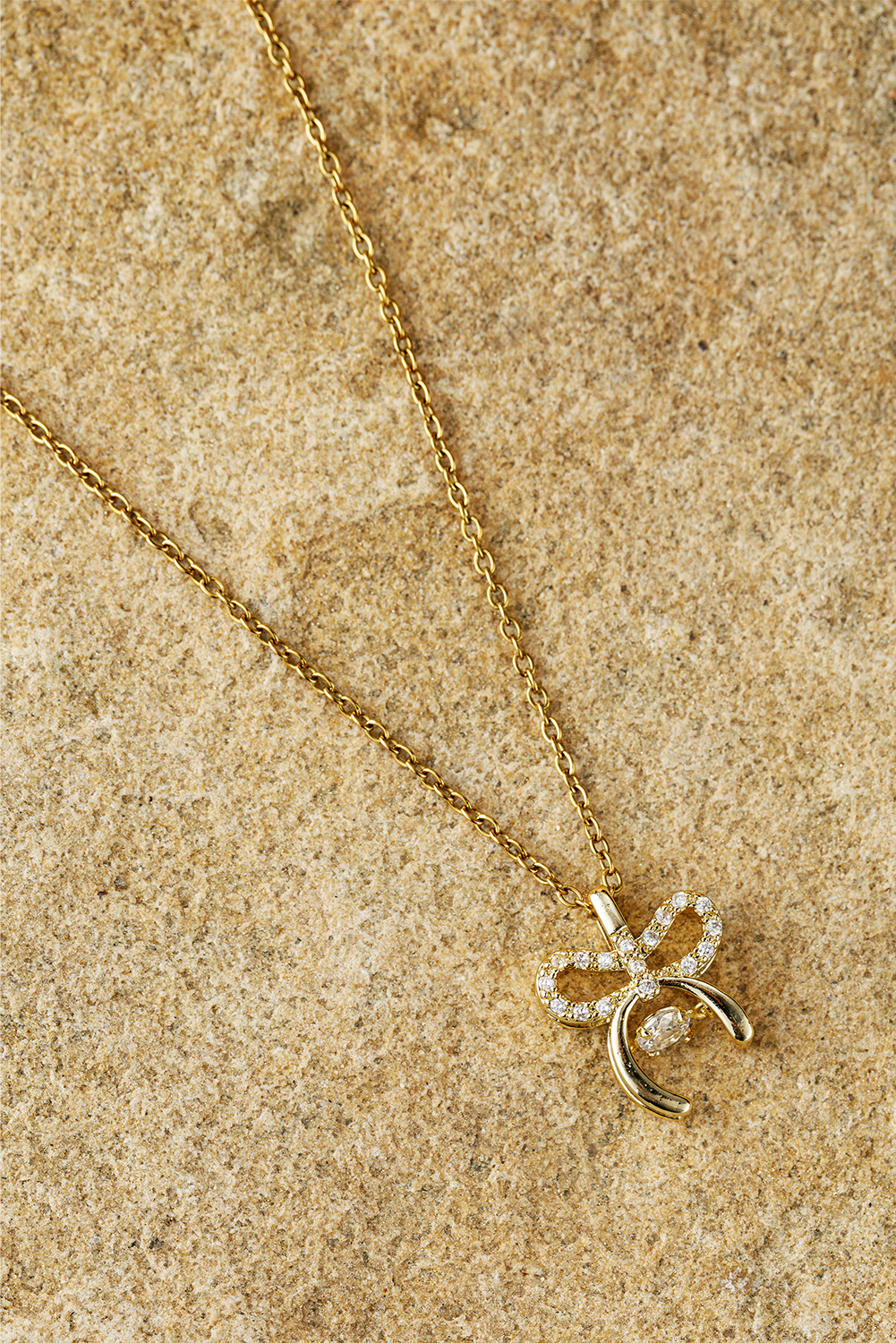 Gold Rhinestone Bow Knot Pendant Plated Alloy Necklace