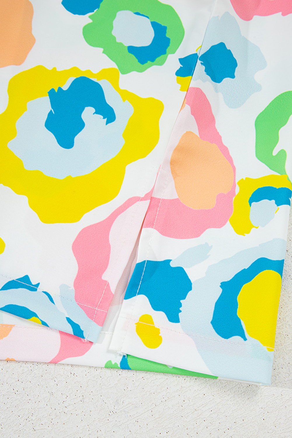 Green Chic Leopard Print Striped Detail Split Neck Blouse