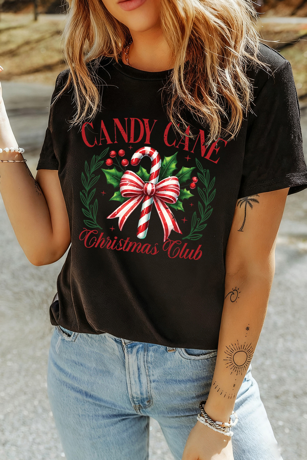 Black Candy Cane Christmas Club Custom Graphic T Shirt
