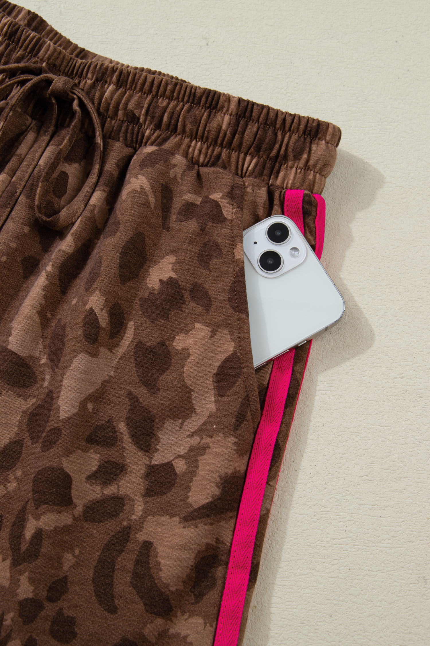 Brown Leopard Loose Tee Drawstring Waist Barrel Pants Set