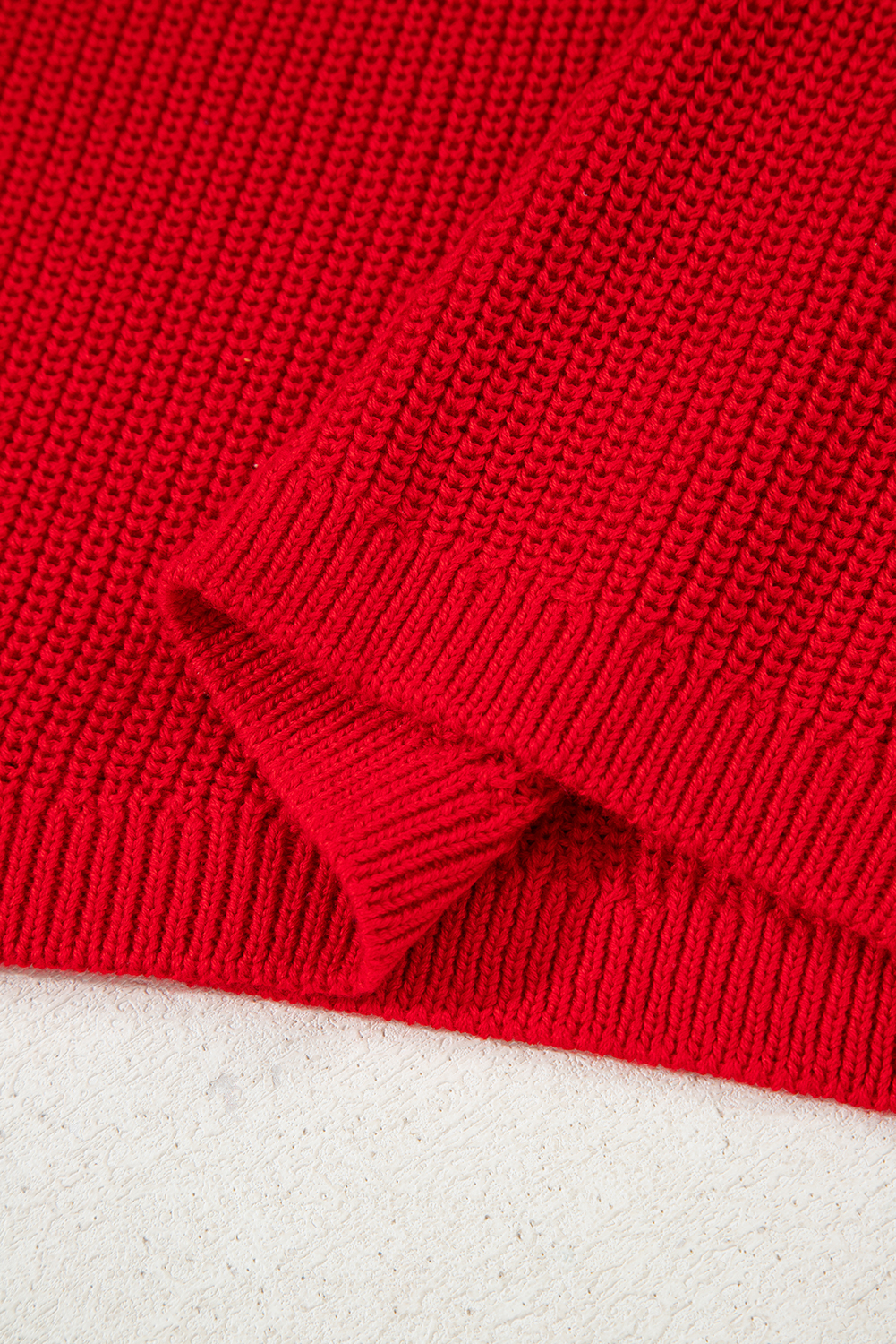 Racing Red Solid Textured Knit V Neck Drop Shoulder Sweater